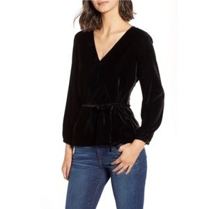 J Crew Faux Wrap Velvet Top In Black in Size 4T